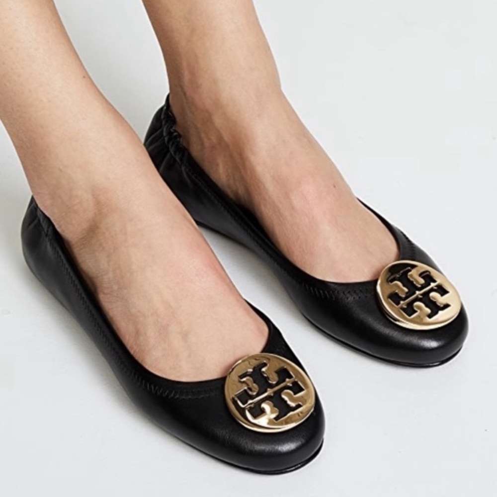 *SOLD*Tory Burch Black Gold Reva Ballet Flat size8